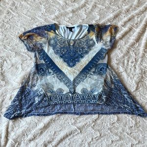 Style & Co Embellished Rhinestone Round Neck Back Lace Short Sleeve    Tee Shirt